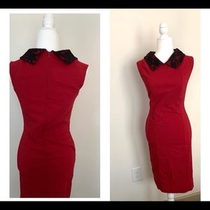 Hybrid burgundy gown with Peter Pan laced collar